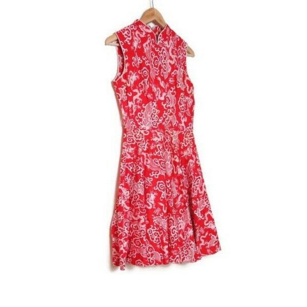 Vintage Tiki Hawaiian Dragon Mandarin Collar Flare